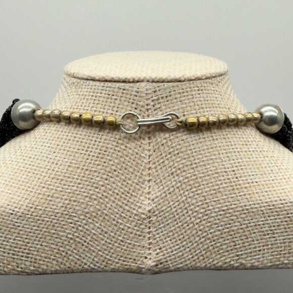 Vintage Multi-Strand Black Seed Beaded Necklace With Tribal Patterned Beads - Picture 4 of 9